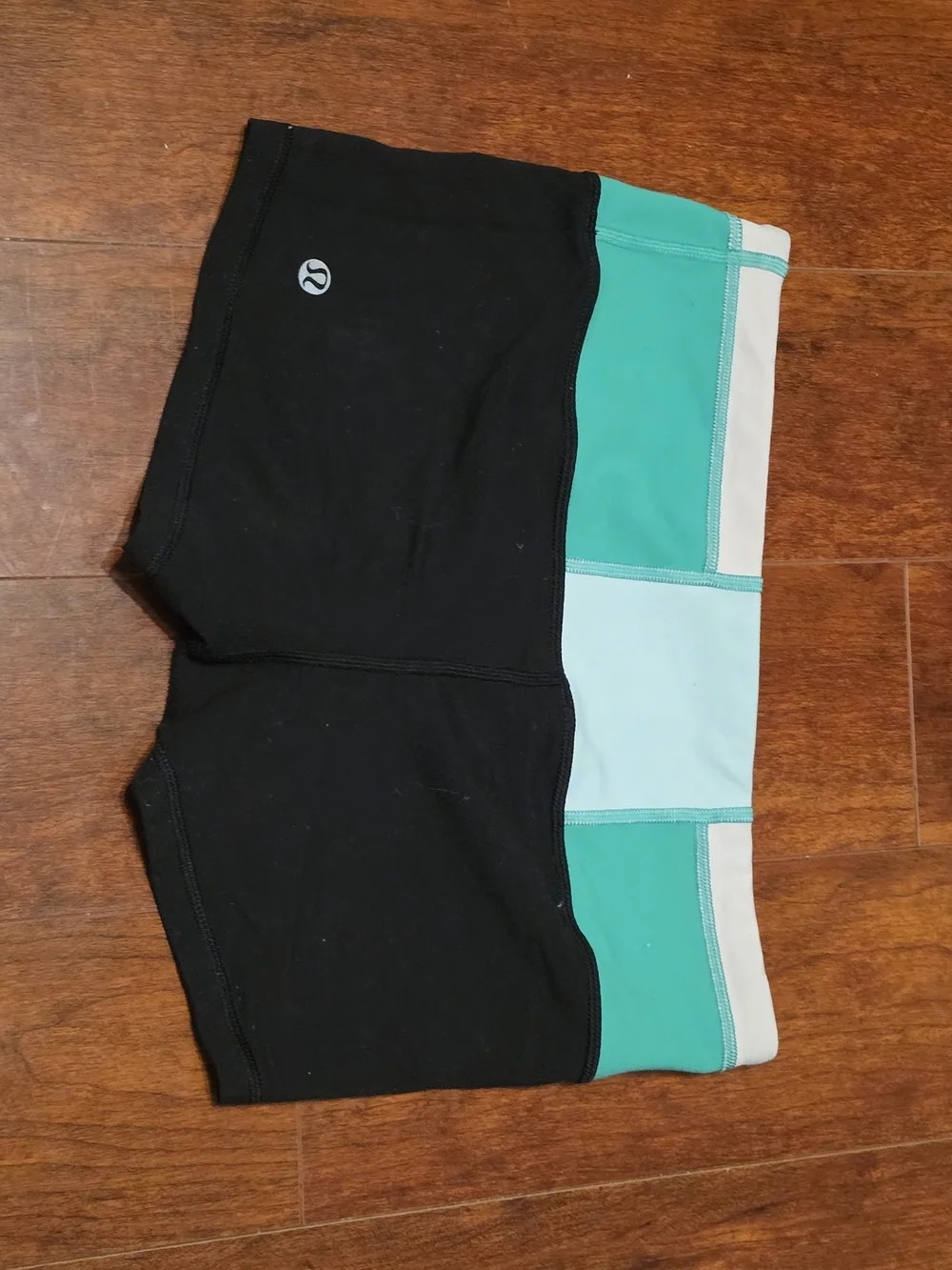 lululemon athletica Black Bike Shorts with Teal and Light Waistband